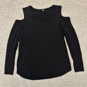Women’s Black Long Sleeve Shoulder Cut Out Shirt